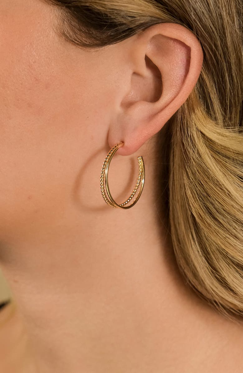 Sterling Forever Daria Double Row Hoop Earrings, Alternate, color, Gold