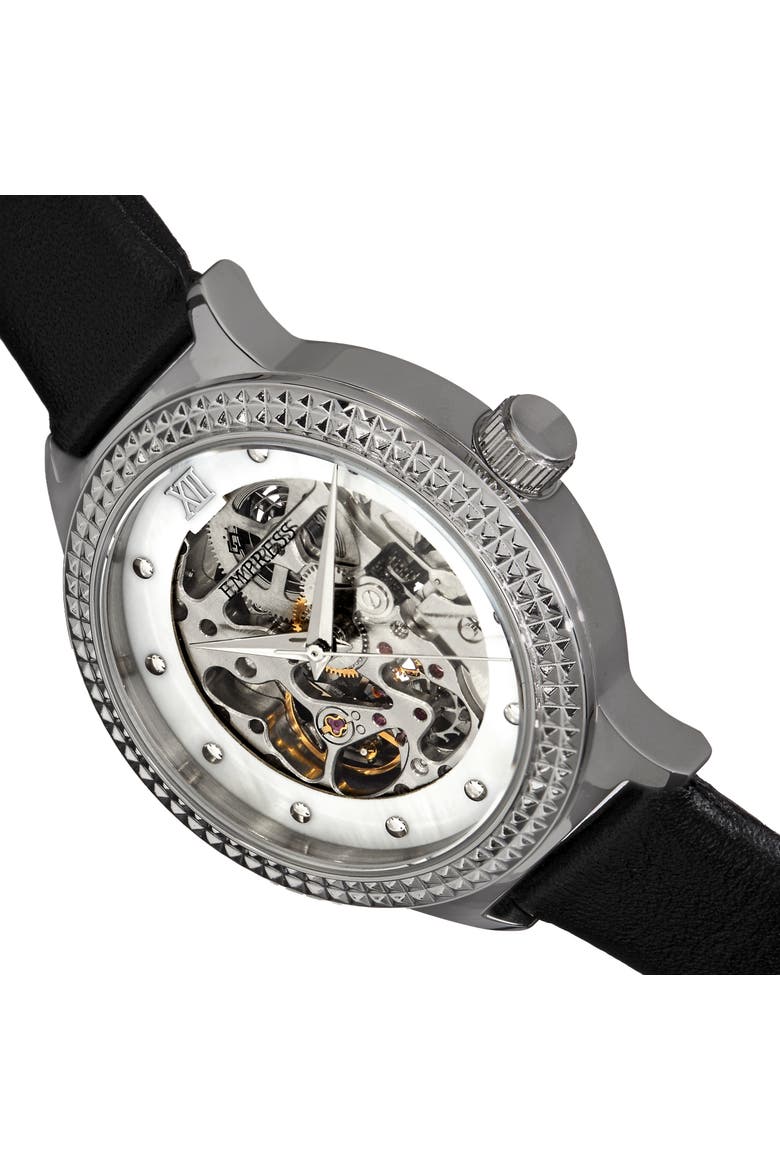 Alice Automatic Skeleton Leather-Band Watch, Alternate, color, Black