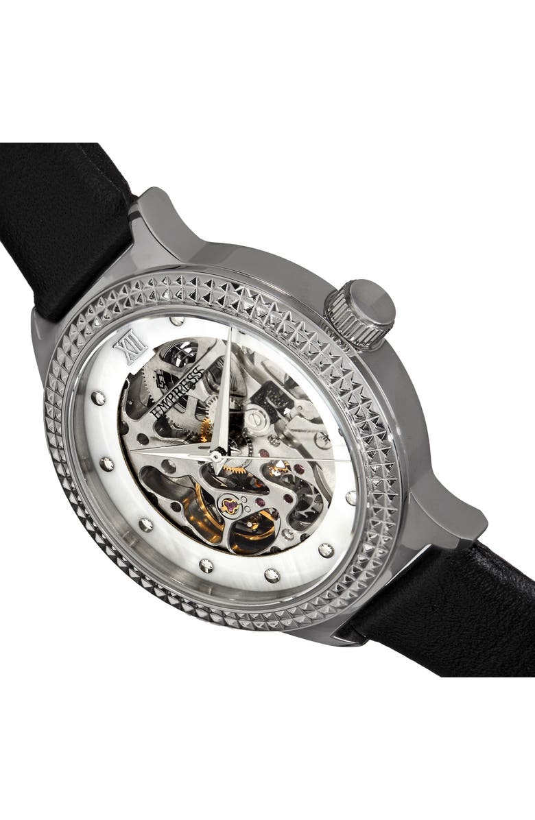 Empress Alice Automatic Skeleton Leather-Band Watch, Alternate, color, Black