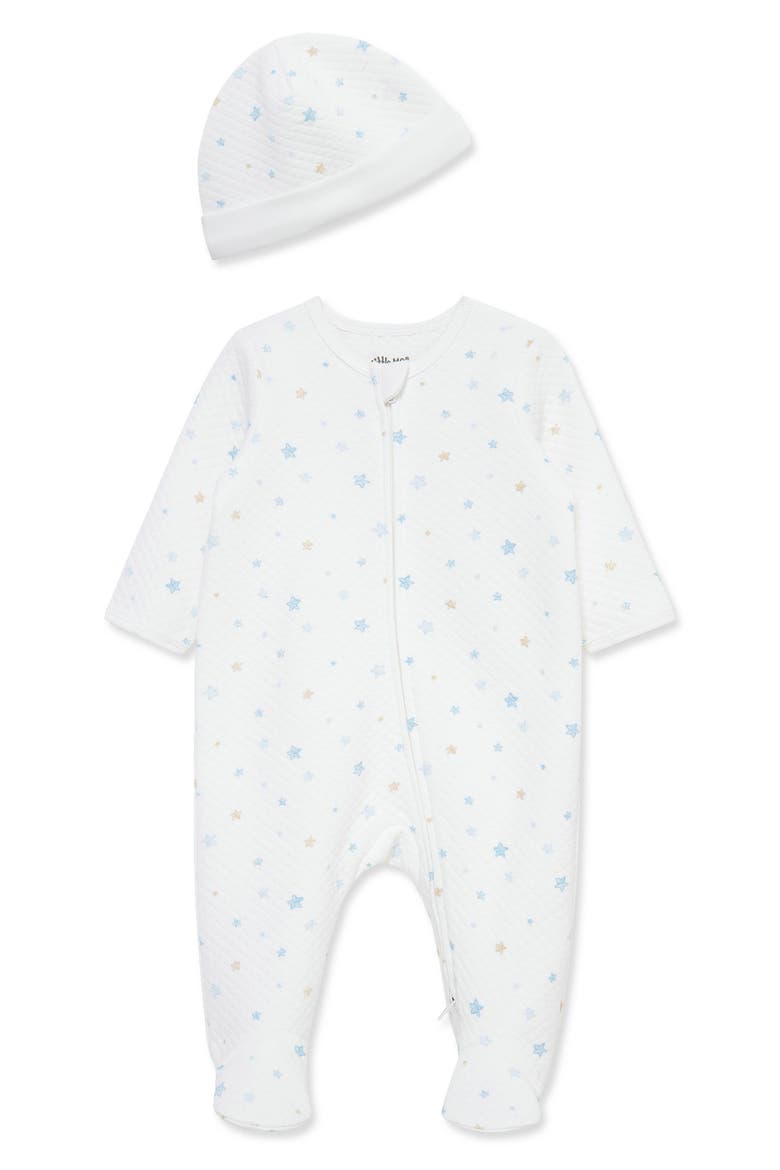 Organic Cotton Quilted Footie & Hat Set, Main, color, BLUE