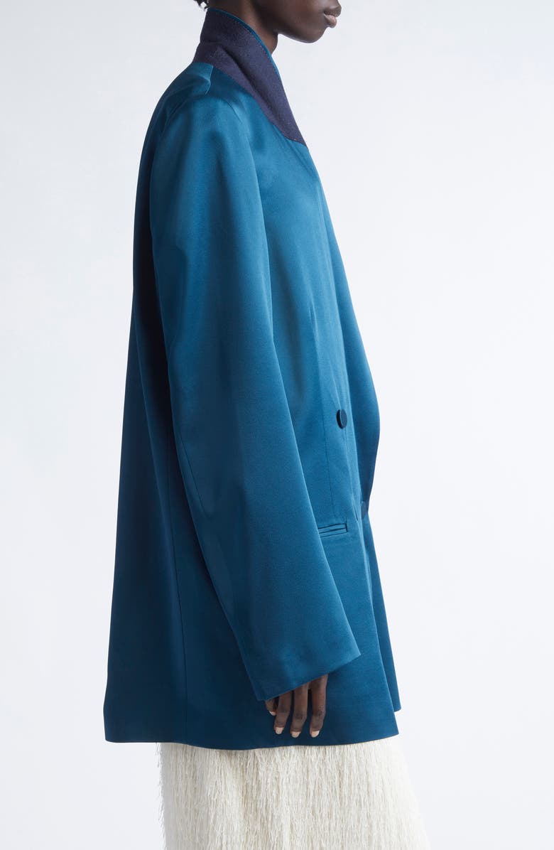 Dries Van Noten Blink Double Breasted Oversize Satin Jacket, Alternate, color, Petrol