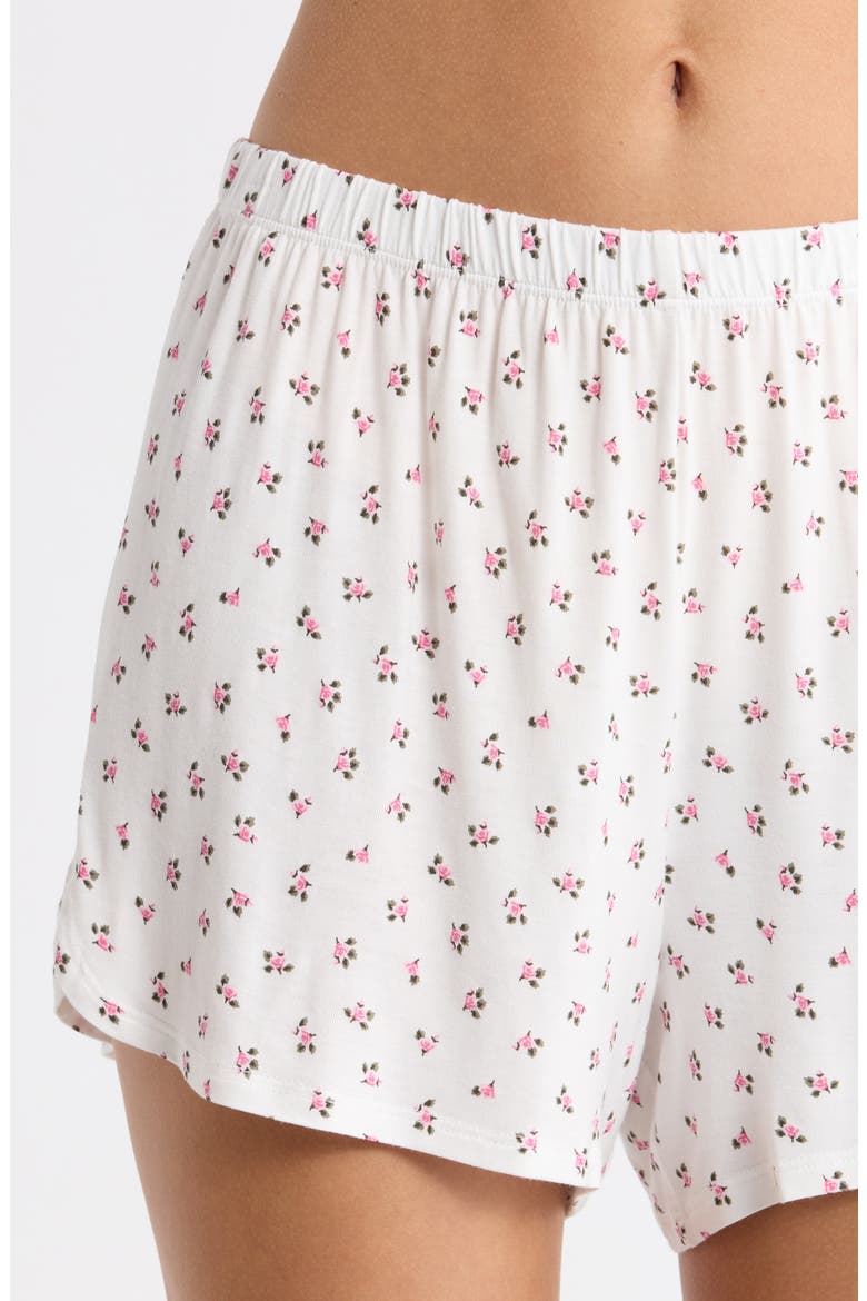 Jersey Shortie Pajamas, Alternate, color, IVORY- PINK ROSETTE DITSY