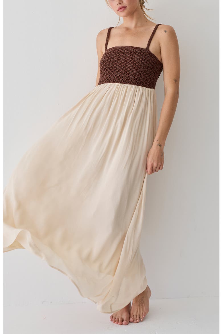 Basket Weave Mixed Media Maxi Dress, Alternate, color, Brown/Custard