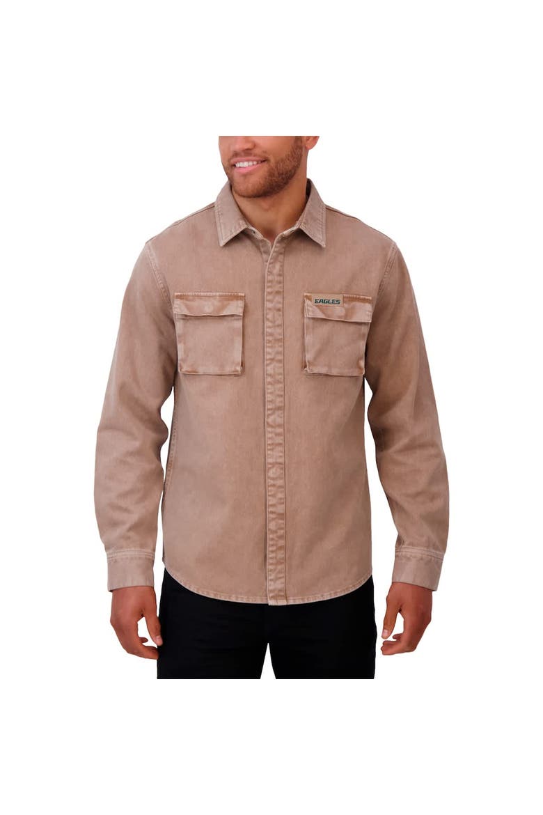 Men's Darius Rucker Collection by Fanatics Brown Philadelphia Eagles Garment Dyed Long Sleeve Full Snap Shirt, Alternate, color, Brown