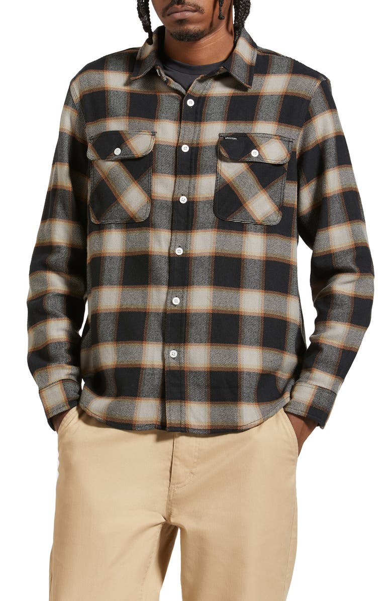 Brixton Bowery Oversize Plaid Flannel Button-Up Shirt, Main, color, 
