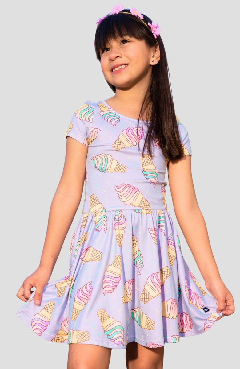 PixieLane Kids' Short Sleeve Be Happy Dress, Alternate, color, Lilac Rainbow