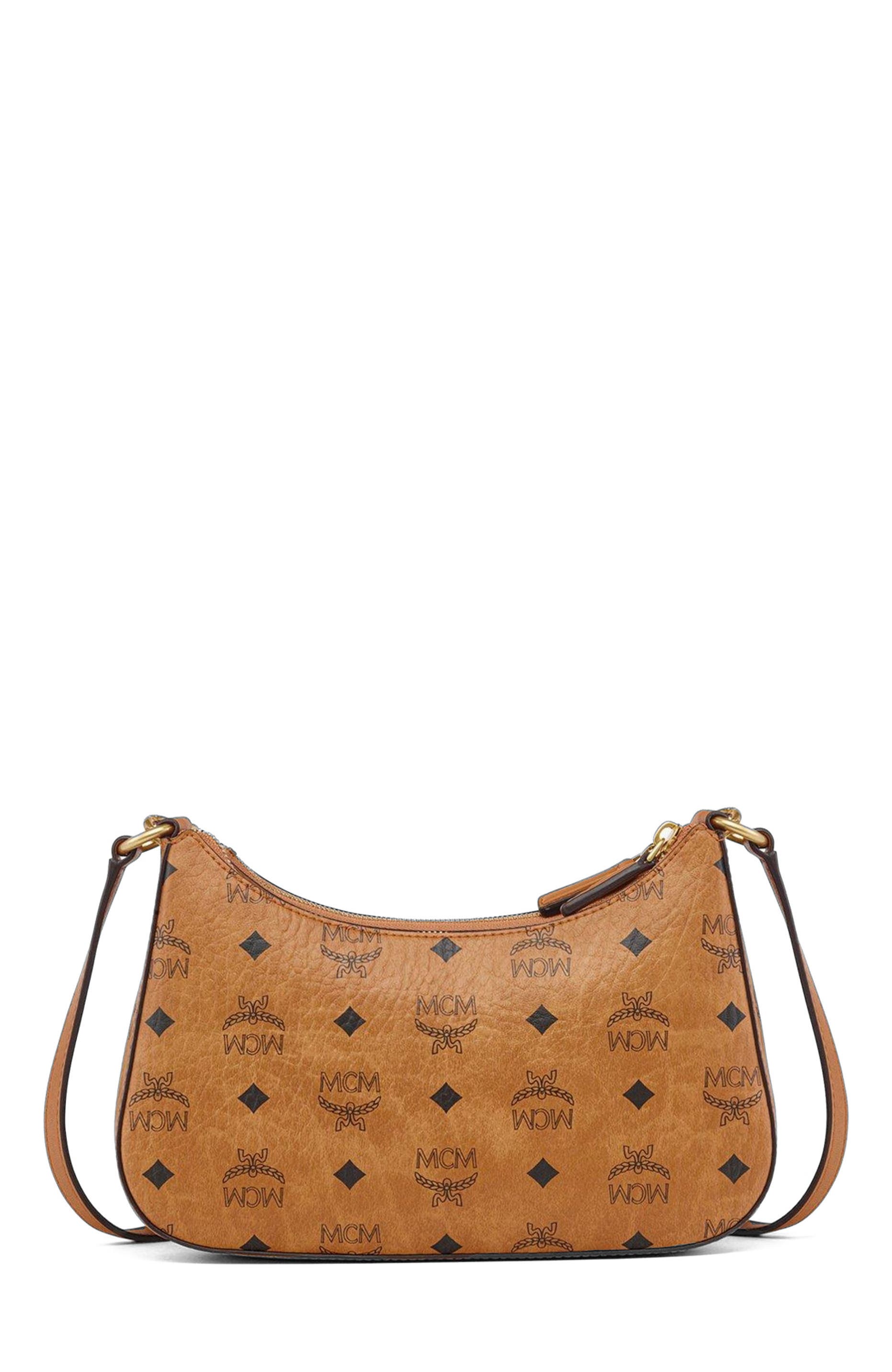 MCM Aren Duo Hobo in Visetos, Alternate, color, Cognac