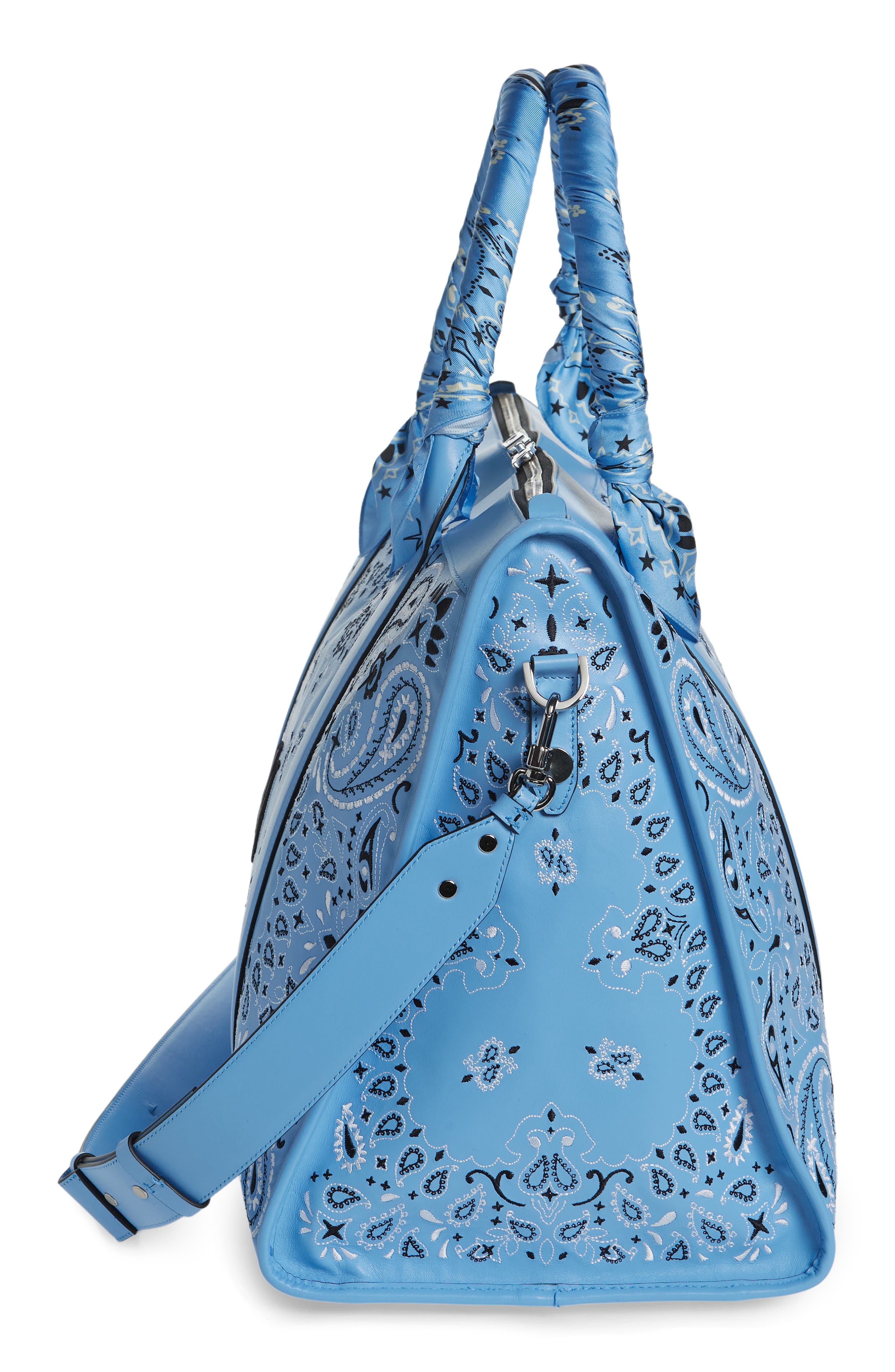 AMIRI Bandana Embroidered Leather Weekend Bag, Alternate, color, 