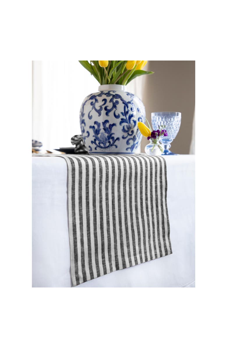 Solino Home Linen Table Runner - Amalfi Stripe, Alternate, color, Black And White