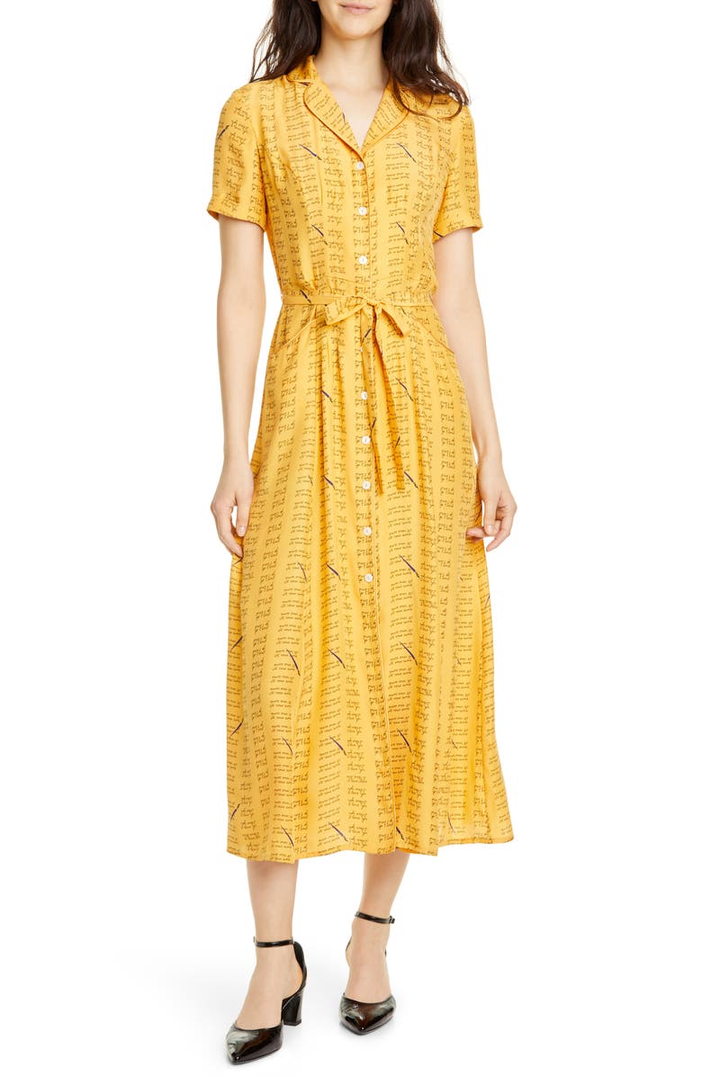 HVN Maria Love Notes Silk Shirtdress, Main, color, 