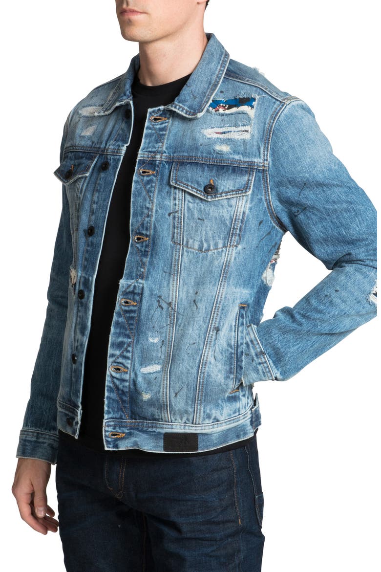 Ripped & Repaired Graphic Denim Trucker Jacket, Alternate, color, ARTEMISIA