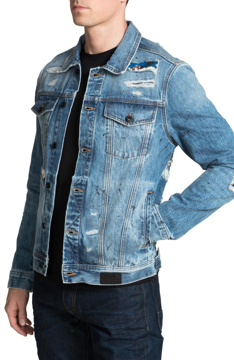 PRPS Ripped & Repaired Graphic Denim Trucker Jacket, Alternate, color,