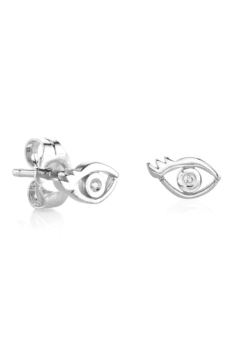 Evil Eye Diamond Stud Earrings, Main, color, SILVER