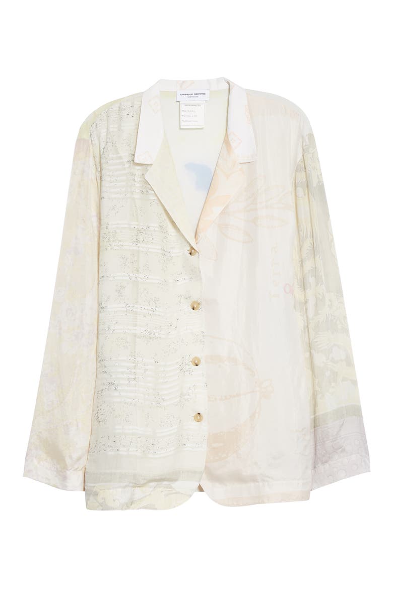 One of a Kind Mixed Print Silk Lounge Shirt, Alternate, color, BROKEN WHITE WITH PRINT