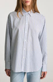 Mavi Jeans Stripe Relaxed Fit Cotton Blend Button-Up Shirt