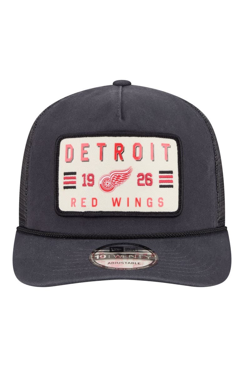 Men's New Era Charcoal Detroit Red Wings Washed Patch 19TWENTY Trucker Adjustable Hat, Alternate, color, Charcoal
