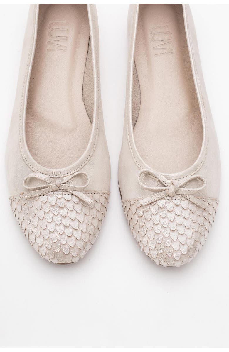 Forever & Always Shoes Copos Leather Bow Cap Toe Ballet Flat, Alternate, color, Beige