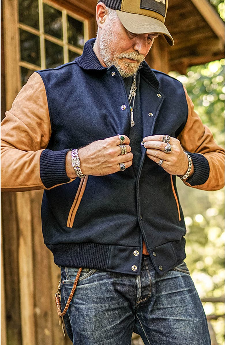 Last Wolf BAKER MOUNT VARSITY JACKE, Alternate, color, Navy