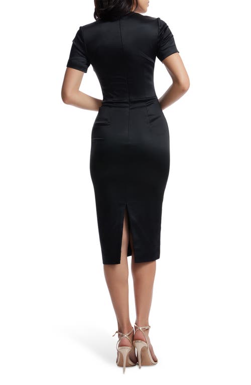 DRESS THE POPULATION DRESS THE POPULATION TERRI BEADED FLORAL DETAIL COCKTAIL MIDI DRESS