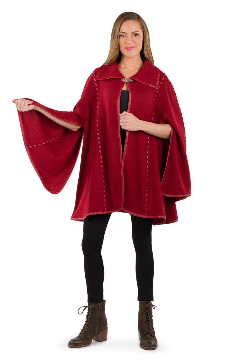Patricia Nash Faux Leather Trim Cape, Alternate, color, Maron
