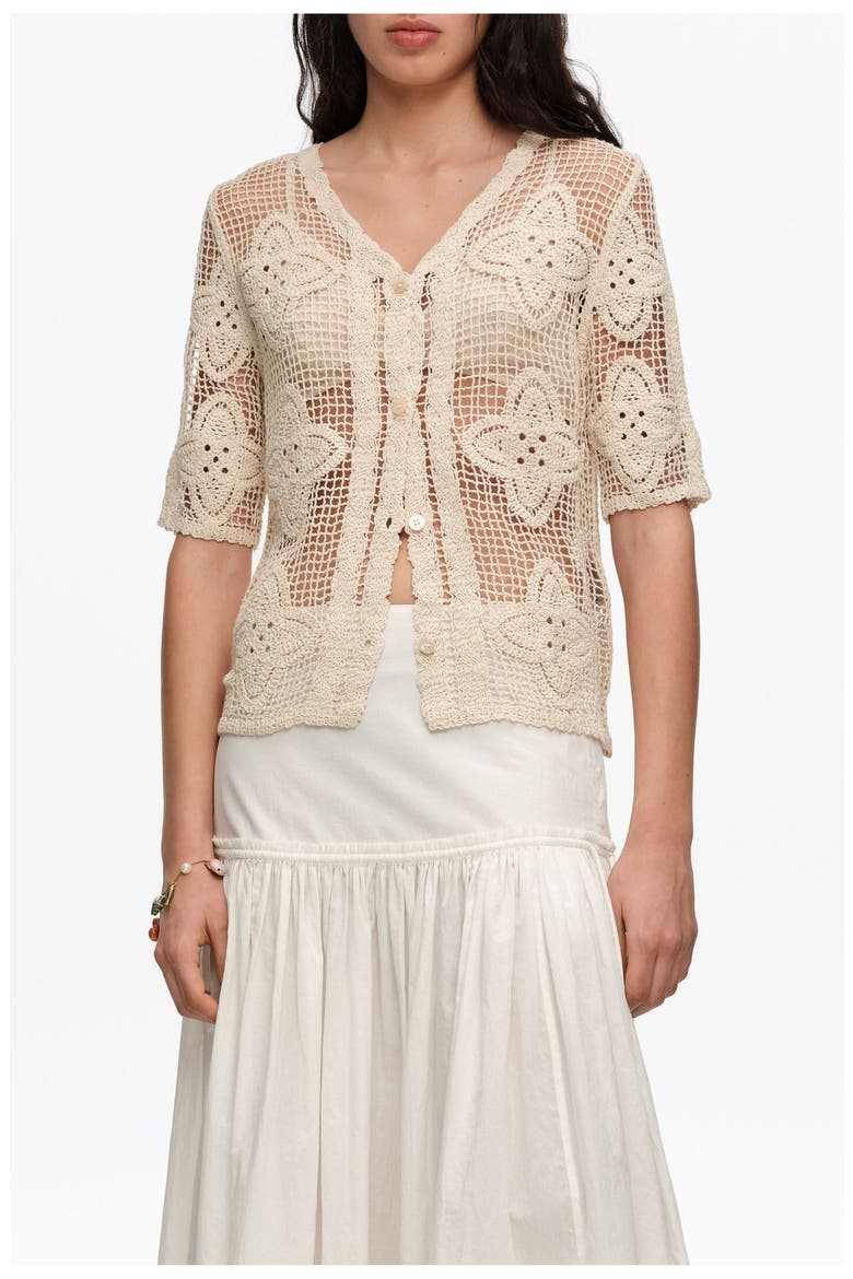 Openwork Knit Cardigan, Main, color, SAND