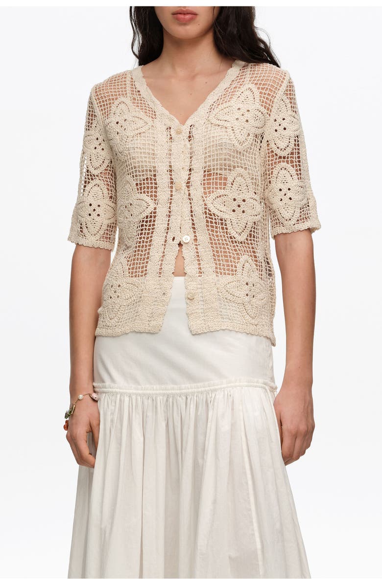 Bimba y Lola Openwork Knit Cardigan, Main, color, Sand