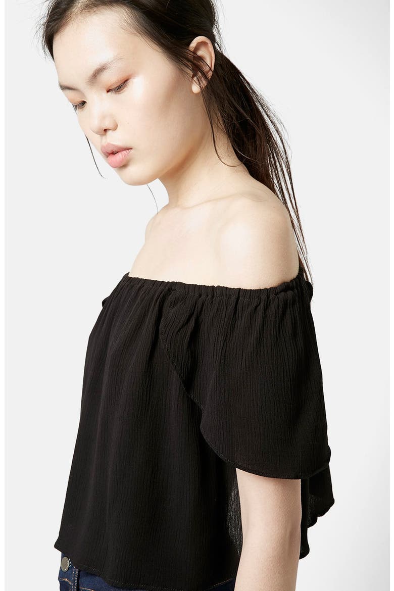 Wrap Back Off the Shoulder Top, Alternate, color, BLACK