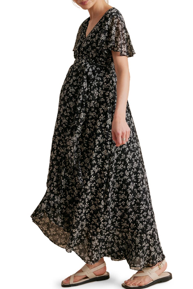 Floral Faux Wrap Maternity Dress, Alternate, color, BLACK/ WHITE FLORAL
