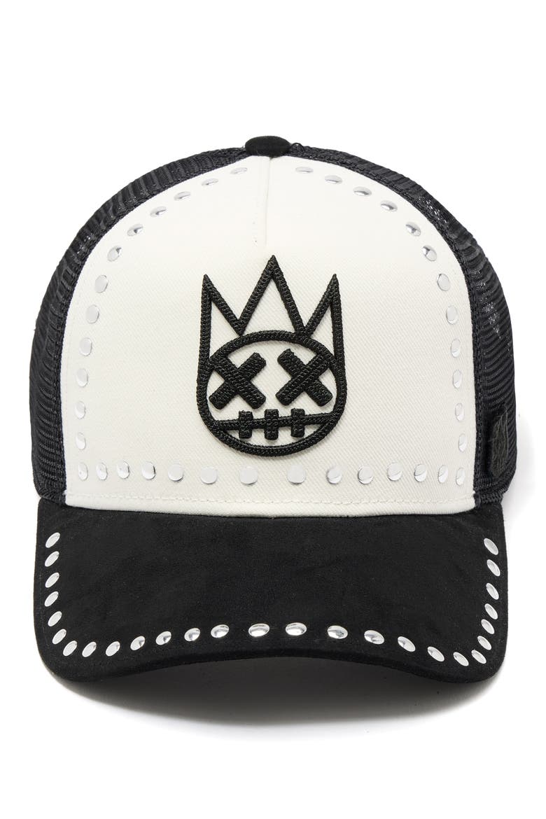 Studded Mesh Back Trucker Baseball Cap, Main, color, BLACK/ WHITE
