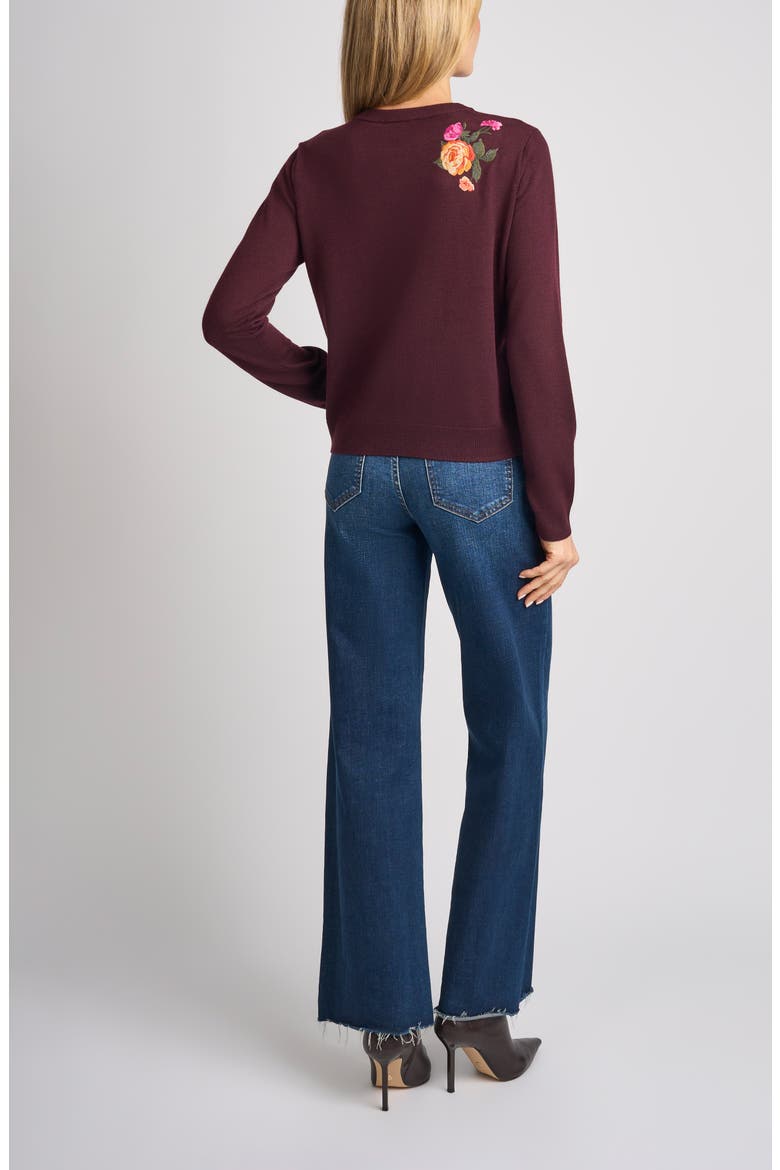 Elain Flowers Embroidered Cardigan, Alternate, color, BURGUNDY GRAPE