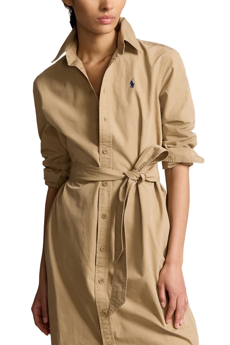 Cory Tie Belt Long Sleeve Twill Maxi Shirtdress, Alternate, color, RL KHAKI