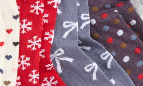 NORDSTROM NORDSTROM ASSORTED 5-PACK FESTIVE CREW SOCKS