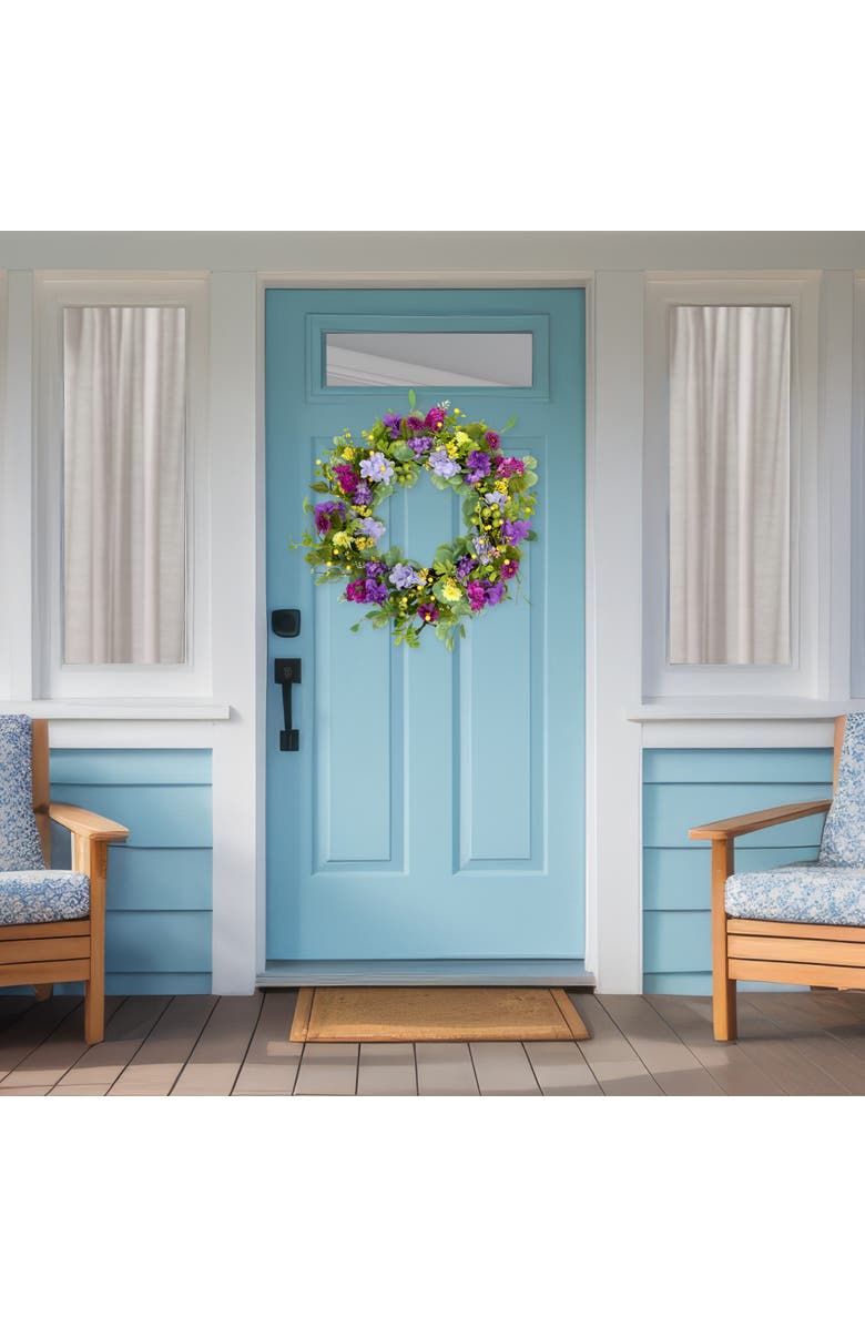 Northlight Eucalyptus and Hydrangea Artificial Spring Floral Wreath - 24" - Purple, Alternate, color, Purple