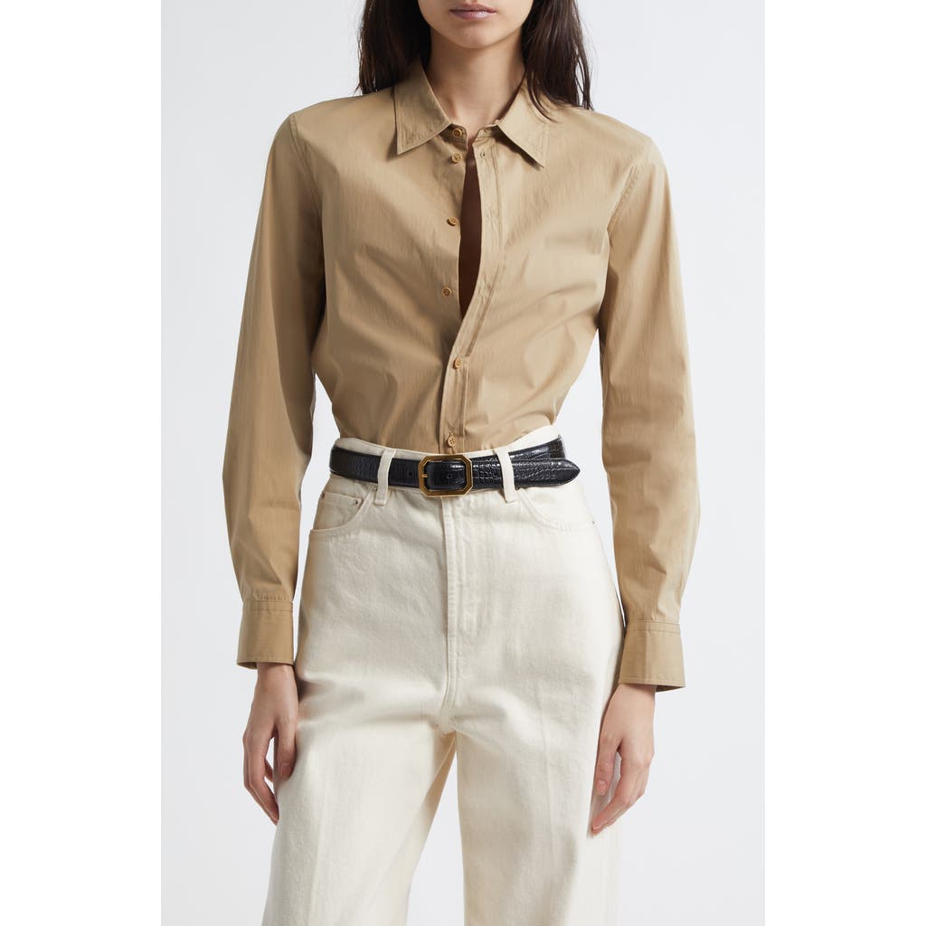 Nili Lotan Dyllan Shrunken Cotton Shirt In Brown