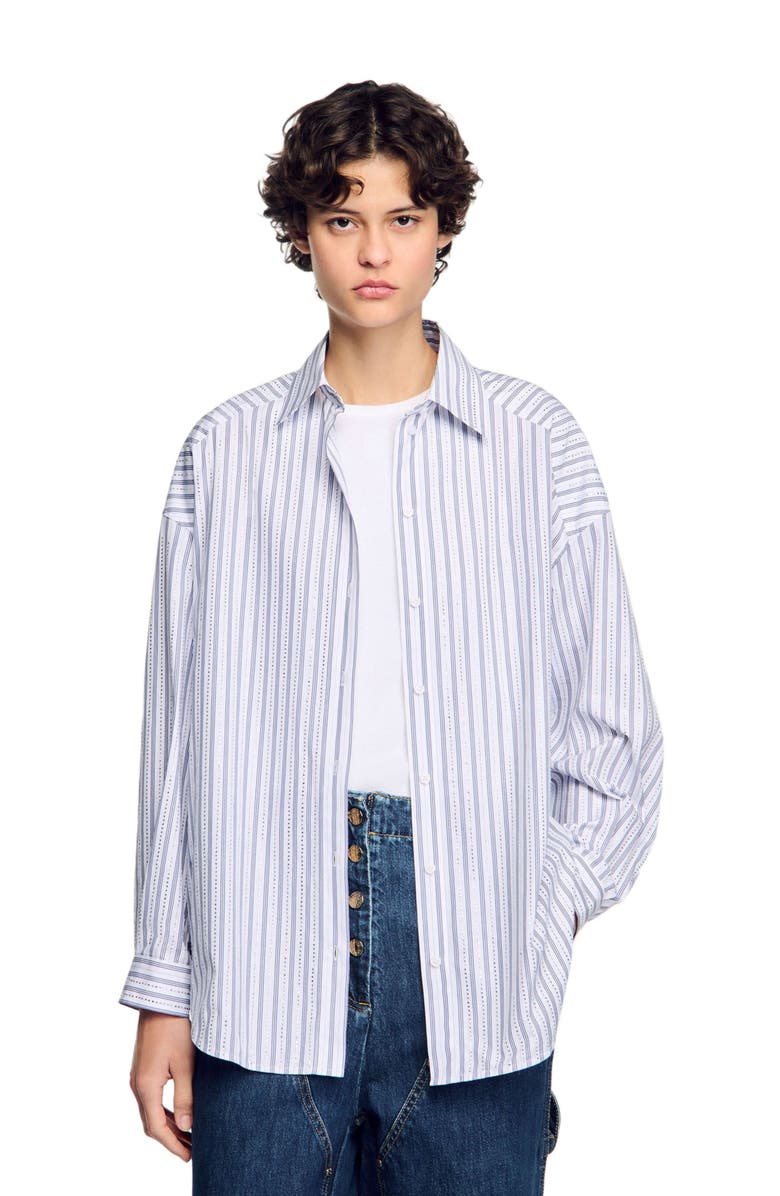 SANDRO Striped rhinestone shirt, Alternate, color, White