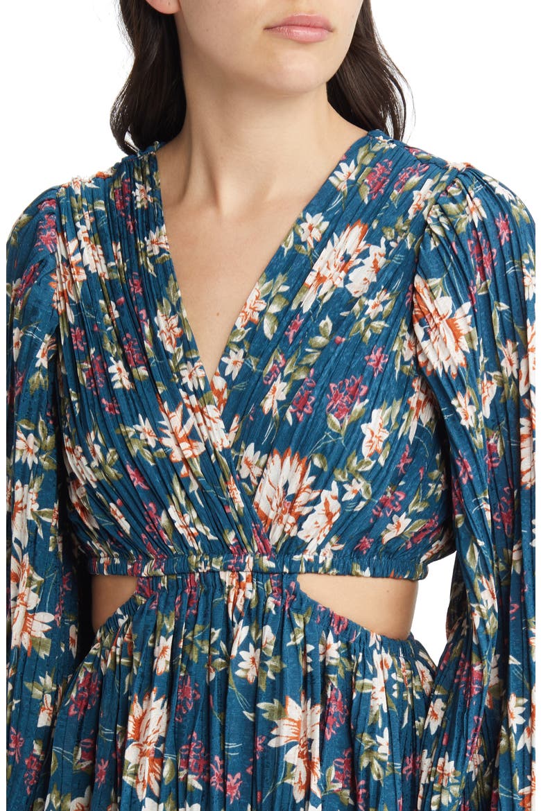 Floral Side Cutout Long Sleeve Dress, Alternate, color, TEAL FLORAL