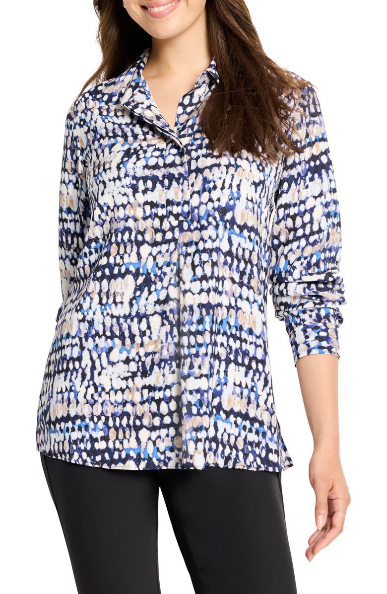 NIC+ZOE Harvest Dot Button-Up Shirt, Main, color, Blue Multi