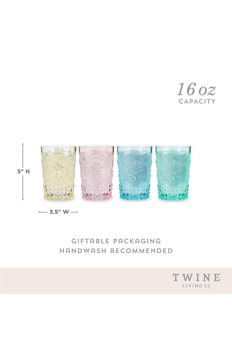 TWINE Shatterproof Acrylic Embossed Tumblers in Assorted Colors Set of 4, Alternate, color, Assorted