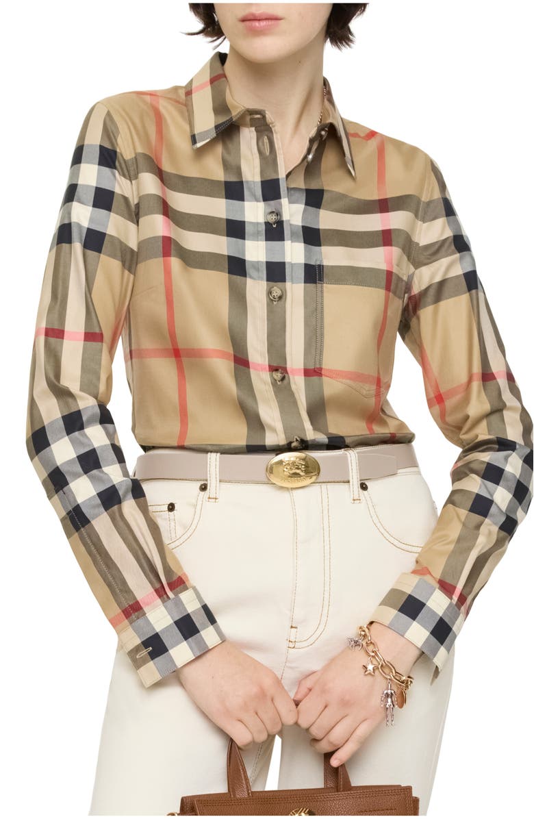Burberry Slim Fit Check Cotton Shirt, Main, color, Archive Beige