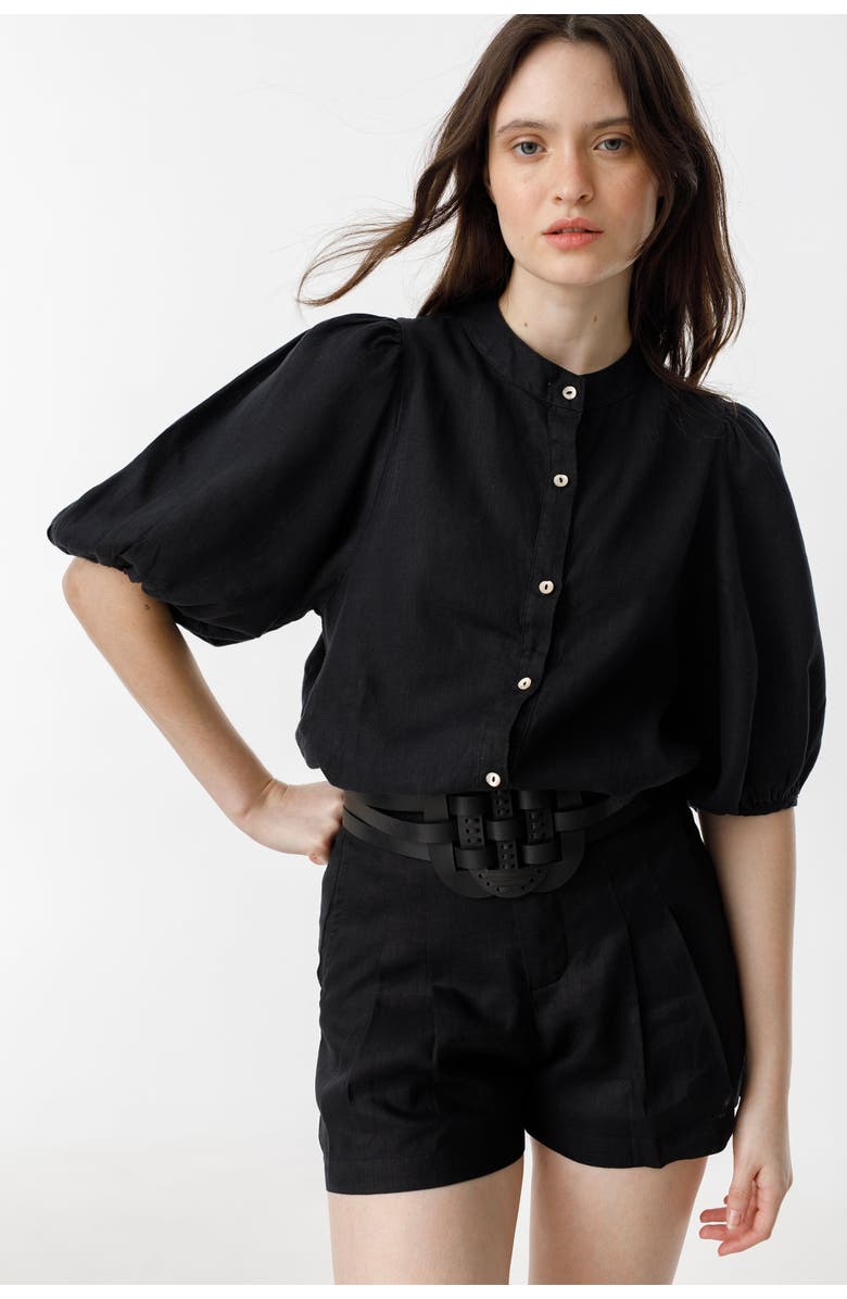 LANHTROPY Bubble Linen Shirt, Alternate, color, Black