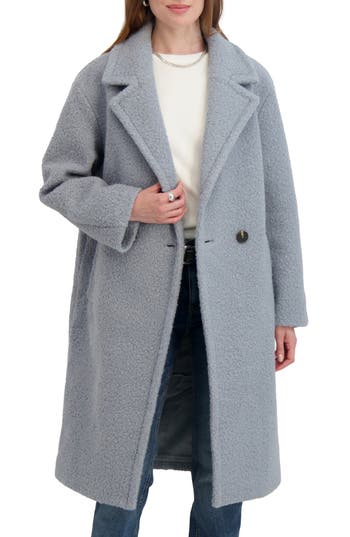 Tahari Ivy Double Breasted Longline Coat In Blue