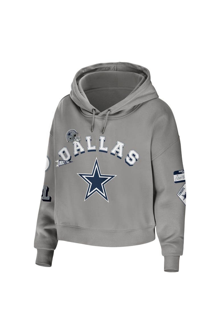 Women's WEAR by Erin Andrews Gray Dallas Cowboys Modest Cropped Pullover Hoodie, Alternate, color, Gray