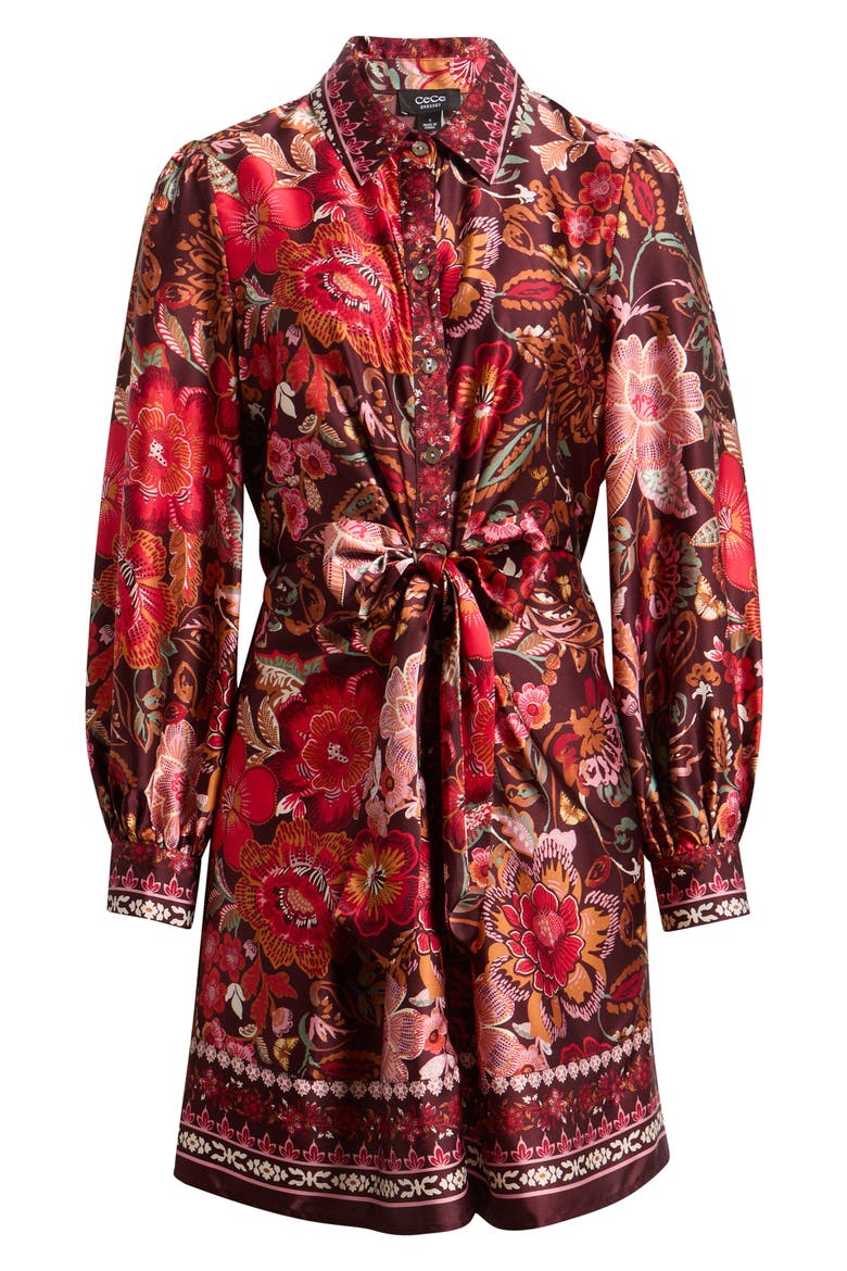 Tie Waist Long Sleeve Shirtdress, Alternate, color, DEEP MAHOGANY