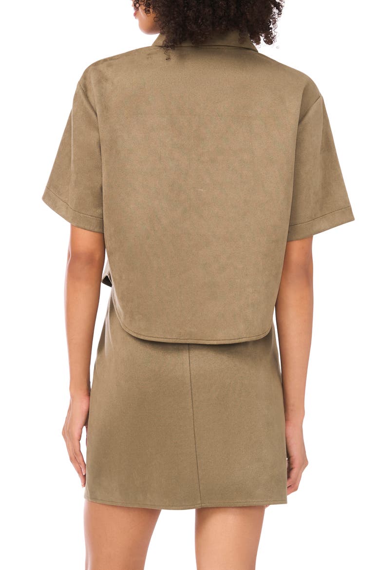 Faux Suede Short Sleeve Button-Up Shirt, Alternate, color, OLIVE