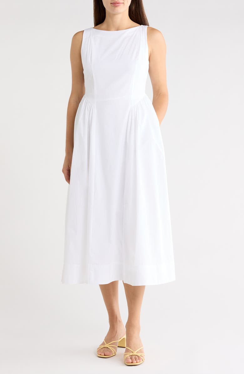 CeCe Godet Pleat Maxi Dress, Main, color, Ultra White
