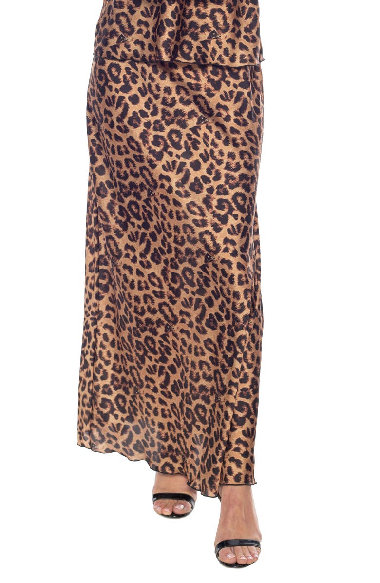 TASH AND SOPHIE Leopard Print Satin Maxi Skirt, Main, color, 