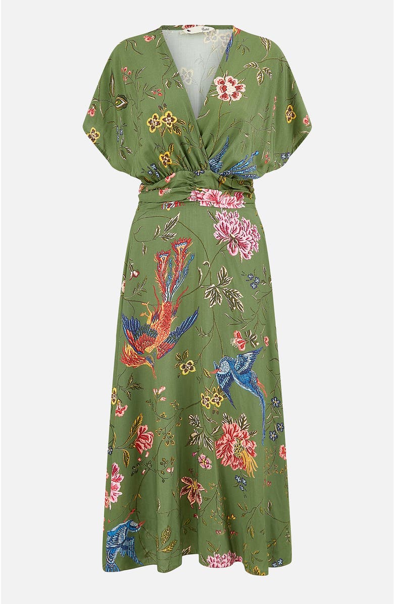 Yumi Ruched Waist Kimono Sleeve Midi Dress, Alternate, color, Green