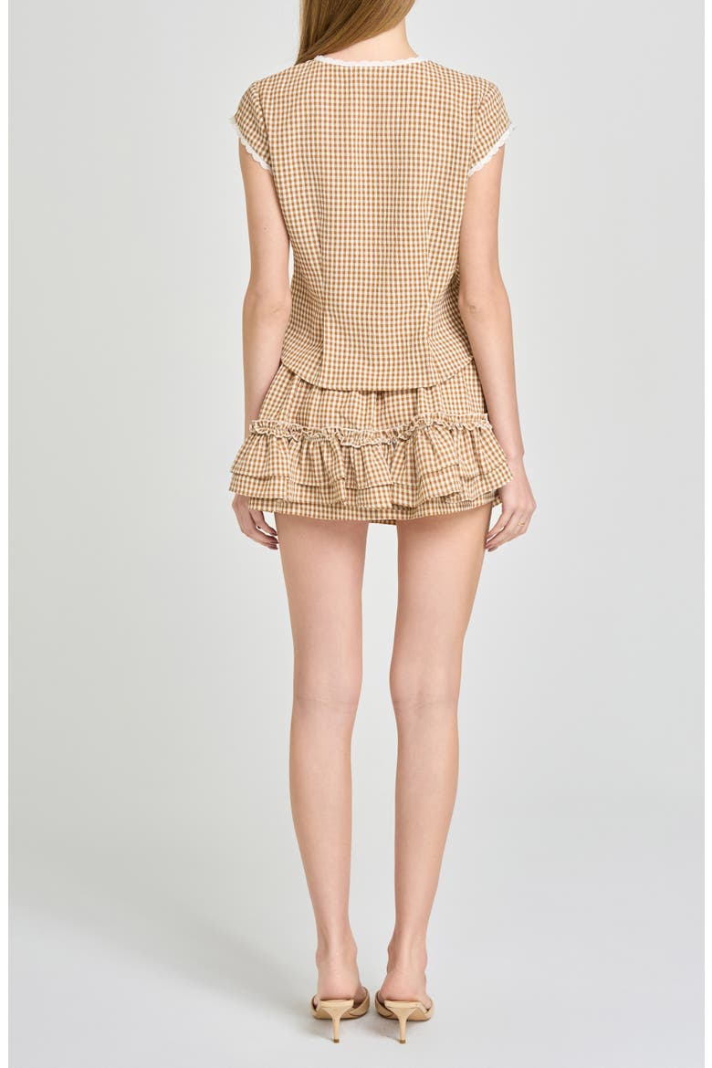 Aria Gingham Crop Button-Up Top, Alternate, color, TAN