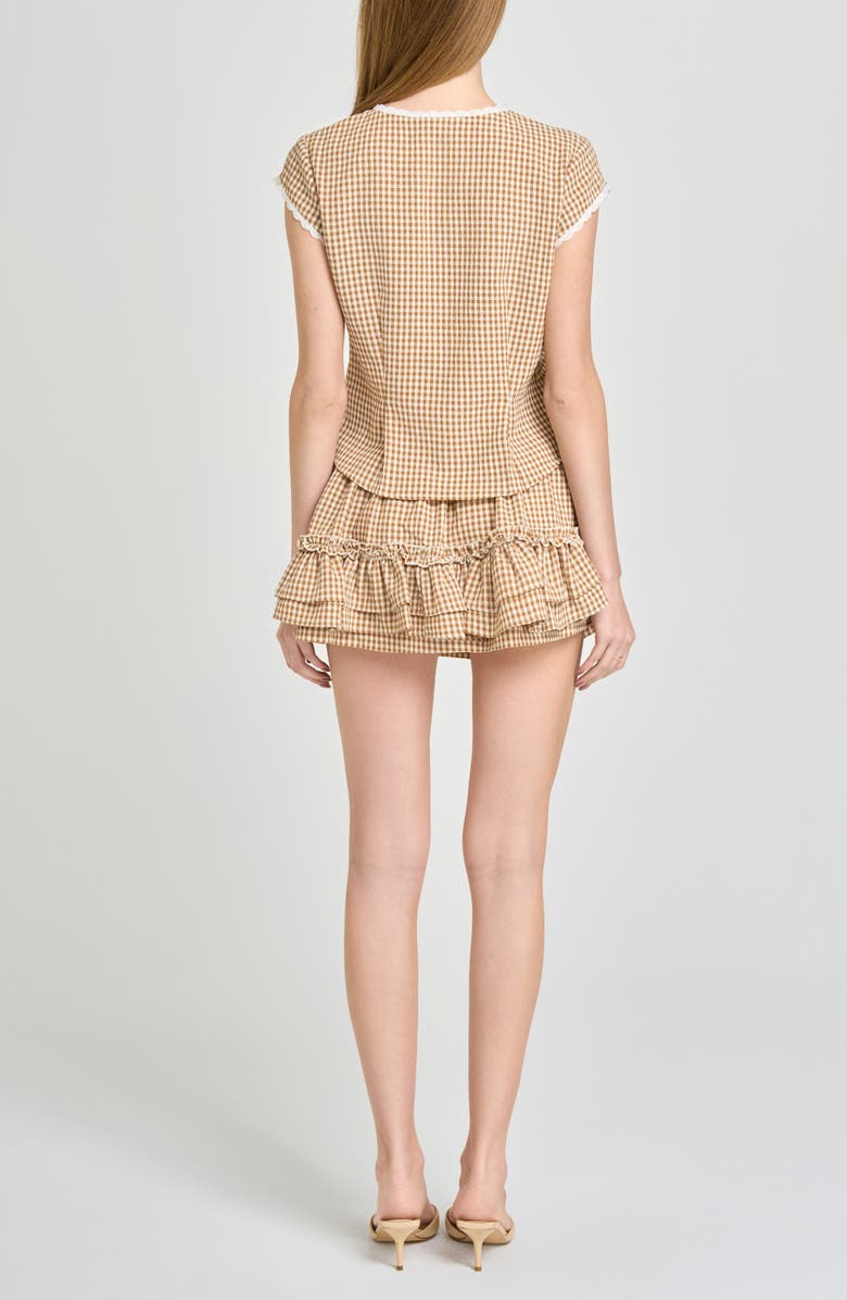 WAYF Aria Gingham Crop Button-Up Top, Alternate, color, Tan
