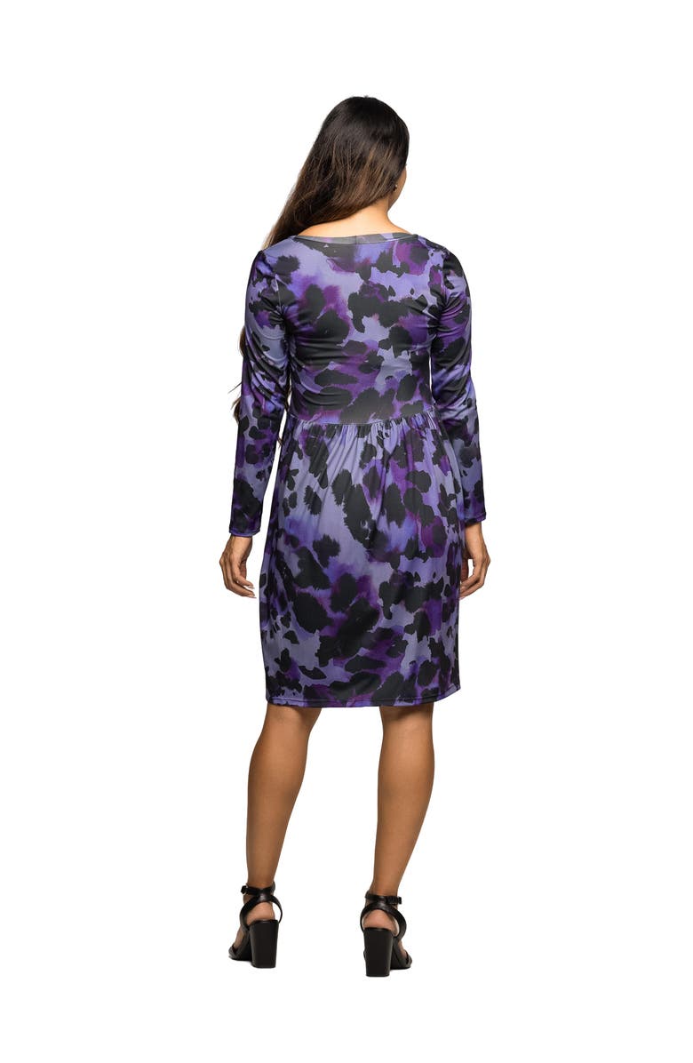 24seven Comfort Apparel Long Sleeve Empire Waist Dress in Print, Alternate, color, Purple Multi